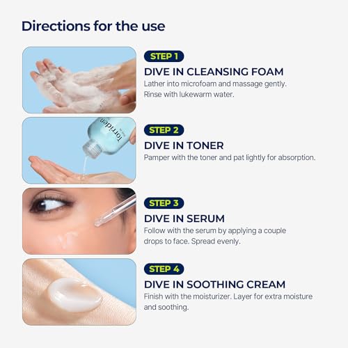 Torriden DIVE IN Trial Kit | Hyaluronic Acid Infused Daily Skincare Kit - 4 Step Regimen with Foam Cleanser, Facial Toner, Serum, and Cream | Korean Skin Care Set