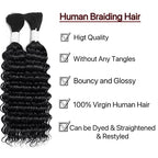 Deep Wave Bulk Human Hair Braiding Hair, 100% Unprocessed Brazilian Virgin Hair, 24 Inch, 50g, No Weft, Suitable for Micro Braiding, Boho, Knotless, Box Braids, Cornrows, Twists