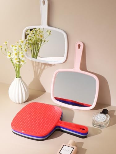 Hand Mirror Salon Barber Hairdressing Handheld Mirror with Handle(Square,Black and Grey,7.4 x 10.3 inches), 2PCS, Black&grey