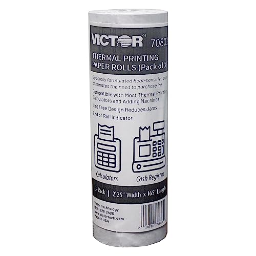 Victor Thermal Paper Roll For Printing Calculators & Cash Registers, 3 Pack, 165 ft (70803)