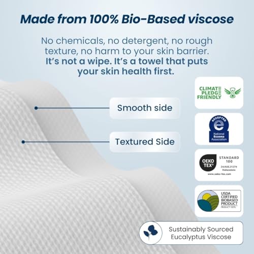 Clean Skin Club Clean Towels XL® Supreme, 100% USDA Biobased Face Towel, Disposable Face Towelette, Eczema Association Accepted, Thicker Textured Dry Wipes, Ultra Absorbent & Soft, 1 Pack, 50 Ct