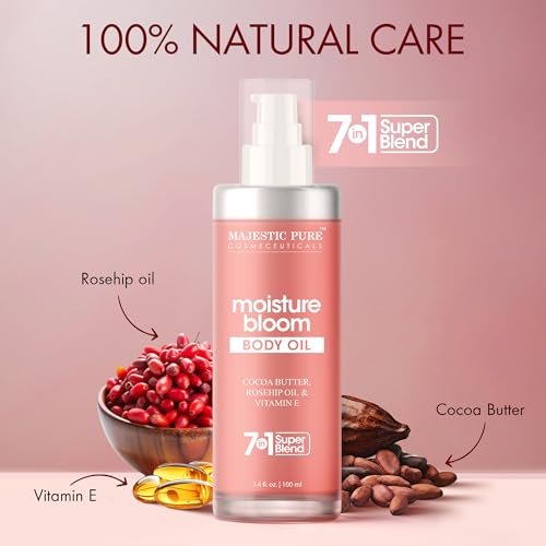 Majestic Pure Moisture Bloom Body Oil | 100% Pure & Natural | Repair Dry, Damaged Skin | Moisturizing Skin | Deep Moisturizing Formula | 3.4 Fl Oz