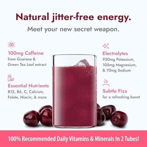 Zipfizz Energy Drink Powder, 20 Pack Electrolyte Mix with B12 -Black Cherry