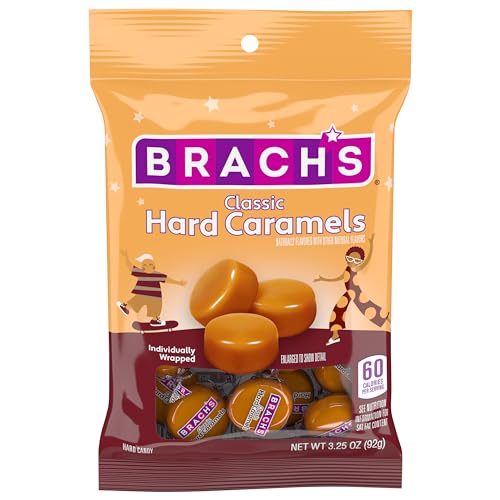 Brach's Nips Caramel Flavored Hard Candy, Individually Wrapped Candies, 3.25 Ounce Bags (Pack of 24)