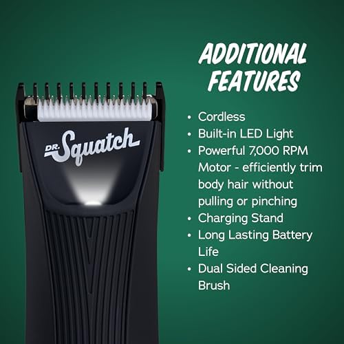 Dr. Squatch Groin Guardian Electric Trimmer with Squatch-Shield Technology™ Groin & Body Hair Trimmer, Cordless Trimmer with Built-in LED Light, Black
