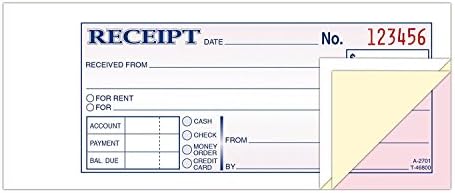 Adams Money/Rent Receipt Book, Carbonless, 3-Part, 2-3/4 x 7-3/16 Inches, 50 Sets per Book, Pack Of 6