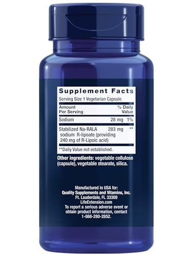 Life Extension Super R-Lipoic Acid – Healthy Aging, oxidative Stress Defense – with 240 mg of Active R-Form of R-Lipoic Acid – Gluten-Free – Non-GMO – Vegetarian – 60 Capsules