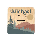 Wooden Piggy Bank for Kids and Adults, Personalized Gift Handmade in USA by BloomOwl, Custom Piggy Bank, Personalized Banks for Kids, Gifts for Baby Boys and Girls (Mountains)