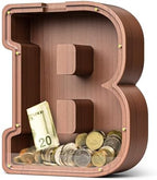 Summidate Wooden Letter Piggy Bank, Extra Thick Large Capacity Piggy Bank for Kids Boys Girls Toddler, Alphabet B Money Bank| Coin Box Birthday, Christmas, Festival