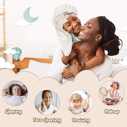 Lolalet Kids Bonnets for Girls, Long Silk Bonnet for Sleeping Kids Satin Bonnet Cap with Tie Band for Dreadlocks Braid Afro Curly Hair -2 PCS, Star & Gold