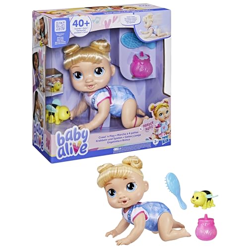 Baby Alive Crawl 'n Play Harper Hugs Electronic Crawling Baby Doll Set, Blonde Hair, Kids Toys for Girls & Boys 3 Years & Up, 10.75 Inches