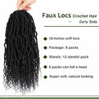 8 Packs Goddess Locs Crochet Hair 14 Inch Soft Locs Crochet Braids Curly Ends Boho Crochet Dreads Loc Hair for Women (14inch(pack of 8), 1B)