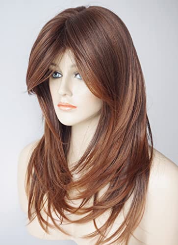 Long Layered Shoulder Length wig cowboy copper hair Brown Ombre Synthetic Hair Fiber Highlight Multicolor Wigs for White Women (3324)