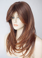 Long Layered Shoulder Length wig cowboy copper hair Brown Ombre Synthetic Hair Fiber Highlight Multicolor Wigs for White Women (3324)