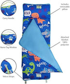 EVERYDAY KIDS Nap Mat with Removable Pillow - Roarin' Dinos - Carry Handle with Straps Closure, Rollup Design, Soft Microfiber for Preschool, Daycare, Travel Sleeping Bag - Ages 3-6 Years