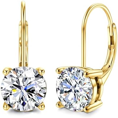 Moissanite Earrings,1.0ct-2.0ct D Color Brilliant Round Cut Lab Created Diamond Earrings 18K White Gold Plated Sterling Silver Dangle Earrings Moissanite Leverback Drop Earrings