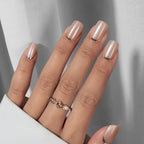 BTArtbox Press On Nails Short Square - Fall Fake Nails with Silver Foil Design, Supremely Fit & Glossy Glue On Nails in 15 Sizes, The Pale Moonshine