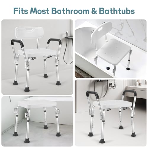 TABEKE Shower Chair for Inside Shower, Heavy Duty Shower Chair with Backrest & Padded Armrest, Height Adjustable Shower Bench, Shower Seat for Bathtub, Elderly and Disabled