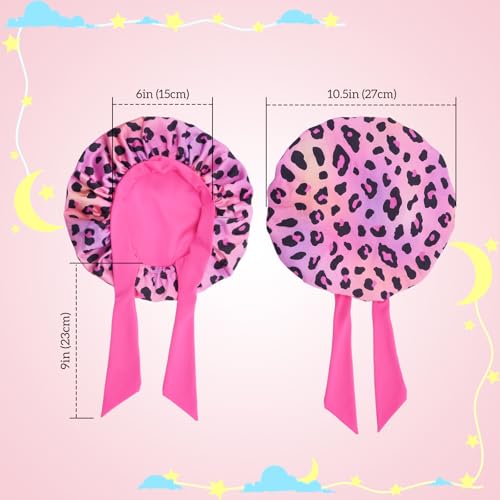 Lolalet 2 PCS Kids Bonnets for Girls, Reversible Silk Bonnet for Sleeping Satin Bonnet Cap with Wide Elastic Band -Cow & Leopard