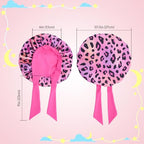 Lolalet 2 PCS Kids Bonnets for Girls, Reversible Silk Bonnet for Sleeping Satin Bonnet Cap with Wide Elastic Band -Cow & Leopard