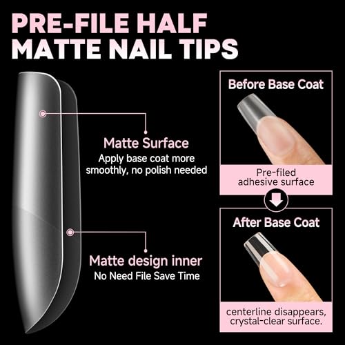 UNA GELLA 504Pcs Medium Square Nail Tips, Acrylic French Pre-shape Matte Full Cover Soft Gel x Nails, Fake Nails for Nail Extension Home DIY Art Salon 15 Sizes Press on False Nails