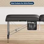 Brelley Massage Table Portable, 2-Fold Lash Bed with Side Pocket, Adjustable Height, Sturdy Aluminum Frame, Esthetician Spa Facial Bed, Tattoo Bed with Face Cradle & Carrying Bag, Black