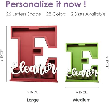 Personalized Name Letter Piggy Bank, 26 Letters Wooden Kids Piggy Bank for Birthday, Custom Large Small Wood Money Box Gift for Boys Girls Christmas