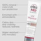 EltaMD UV Physical Rosy Tint Sunscreen for Face, SPF 40 Antixoidant Tinted Sunscreen, 100% Mineral Actives, 1.7 oz