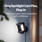 Like-New Ring Spotlight Cam Plus, Plug-In | Home or business security with HD video, Two-Way Talk, Color Night Vision, and Security Siren (2022 release) -Black