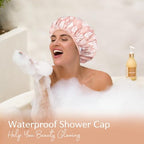 Yanibest Waterproof Shower Cap for Women, Reusable Double Layer Shower Cap, Non-Slip Shower Cap for Most Hair Types, One Size