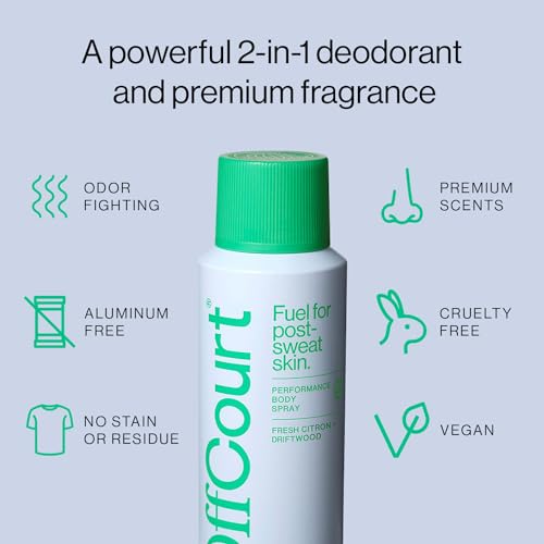 OffCourt - Natural Deodorant Body Spray for Men and Women - Aluminum Free - Whole Body Deodorant for Women and Men - Fresh Citrus and Driftwood Scent, 3.4 Ounce (Pack of 3)