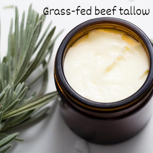 Tallow Face Moisturizer - Grass Fed Tallow balm for Skincare- UNSCENTED Handmade NON GREASY Tallow face Cream for Sensitive Dry Skin tallow cream (BLUE TANSY)