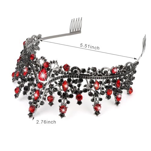 CURASA Black Tiaras for Women Red Gothic Crown for Women Girls Queen of Hearts Crown Quinceanera Tiara Princess Crowns Royal Queen Crown Baroque Vintage Crown for Halloween Costume Birthday Cosplay