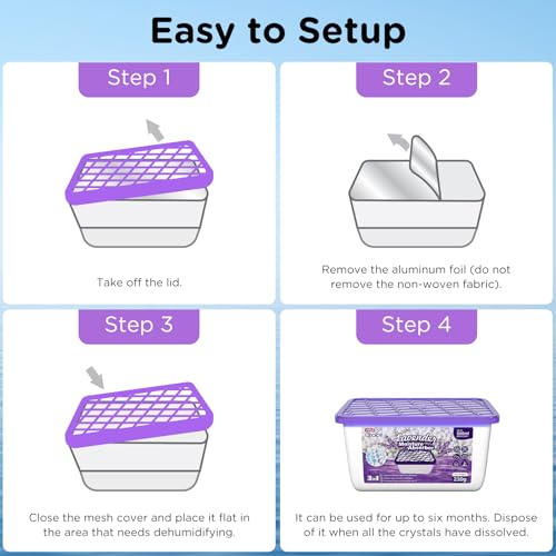 W&E Choice Moisture Absorbers with Lavender Scent, Portable Dehumidifier for Closet & Bathrooms, Kitchen, Humidity Absorber Odor Eliminator Absorber, 12Pack