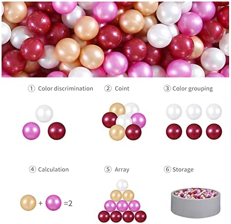 GOGOSO Ball Pit Balls for Toddler, Baby Plastic Playballs Kids Soft Pastel Pelotas Non-Toxic BPA-Free,Dark Pink+Gold+White+red,100 Balls