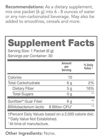 Tomorrow's Nutrition Sunfiber GI, Prebiotic Fiber & Probiotic Blend, 5g Prebiotic Fiber & 8 Billion Probiotics Per Serving, Low FODMAP, 30 Packets, Unflavored