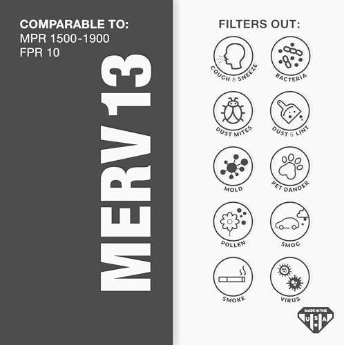Aerostar 18x18x1 MERV 13 - 6 Count - Pleated HVAC, Furnace & Air Conditioner Filters - Removes Bacteria, Dust, Cold & Flu Germs, Lint, Mold, Pet Dander, Allergy-Causing Pollen, Smog, Smoke & Viruses