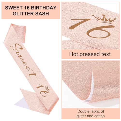 Semato Sweet 16 Party Decorations Set - Rose Gold 16th Birthday Crown and Sweet 16 Sash Glitter Kit for Girls Birthday Happy Birthday Girl Tiara Birthday Party Supplies and Favors