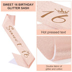 Semato Sweet 16 Party Decorations Set - Rose Gold 16th Birthday Crown and Sweet 16 Sash Glitter Kit for Girls Birthday Happy Birthday Girl Tiara Birthday Party Supplies and Favors