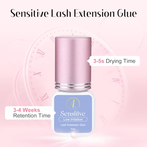 ALLOVE Sensitive Lash Extension Glue 3-5S Drying Time Low Fume Eyelash Extension Glue 3-4 Weeks Retention Waterpoof Lash Glue for Eyelash Extensions 5ml Professional Use Only