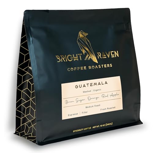 Bright Raven Coffee Roasters - Organic Guatemala, Single Origin, Whole Bean, Medium Roast, 12 Oz, 100% Arabica, Fresh Roasted, Specialty Coffee, USDA Certified Organic, Low Acid