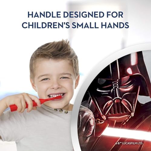 Oral-B Kid's Battery Power Toothbrush with Timer Featuring Disney's Star Wars Characters, Red, Pack of 3, Chewbacca, Darth Vader, and BB-8