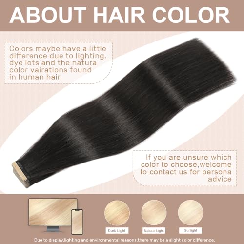 Tape in Hair Extensions Human Hair 12 Inch Human Hair Tape in Extensions 20Pcs Natural Black Remy Tape in Hair Extensions Human Hair for Women Invisible Tape in Hair Extensions Real Human Hair