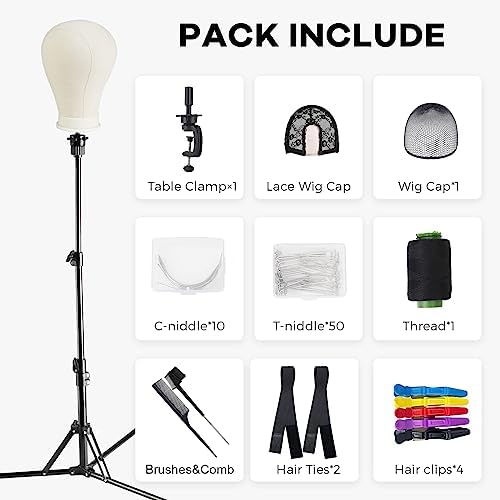 Neverland Beauty & Health 23 Inch Wig Stand Tripod with Head,Wig Head Stand with Mannequin head,Mannequin Head Stand with Canvas Head for Wigs,Manikin Head Set for Wigs Making Display