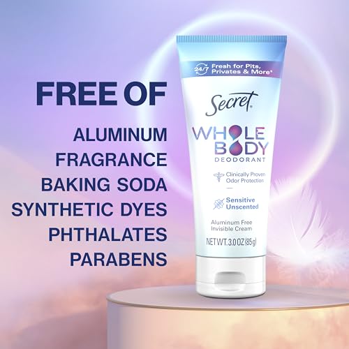 Secret Whole Body Deodorant Cream for Women, Unscented, Aluminum Free Deodorant Cream, 72 HR Odor Protection, 3.0 oz