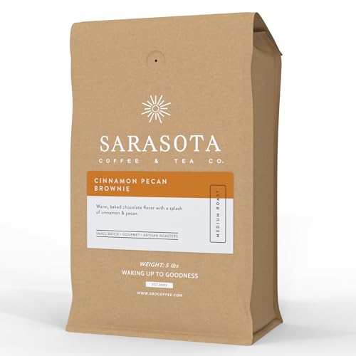Sarasota Coffee Whole Bean Cinnamon Pecan Brownie | Medium Roast Gourmet Flavored Coffee Beans | Low Acid, Mold Free, Specialty Grade Bulk Beans | 5lb (80 oz)