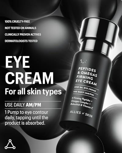 Allies of Skin Peptides & Omegas Firming Eye Cream: Vitamin C, Bakuchiol, Ceramide. For Dark Circles, Wrinkles & Puffiness. Anti-Aging. Firms & Brightens Under Eye Area 0.5 oz / 15 ml