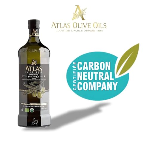 A ATLAS OLIVE OILS Organic Cold Press Extra Virgin Olive Oil with Polyphenol Rich, Newly Harvested Unprocessed from One Single Family Farm Cold Press Ext. Virgin 34 Fl Oz (Pack of 1)