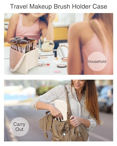 Makeup Brush Case Travel Makeup Brush Holder Portable Makeup Brush Bag Professional Cosmetic Bag Artist Storage Bag Essentials Stand-up Foldable Makeup Cup
