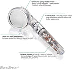 Original StoneStream Filtered Shower Head, Eco Power High Pressure Water Softener Showerhead with ON/OFF switch and Spa like Ionic beads for Dry Skin & Hair — 3 Spray Settings